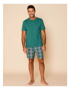 Organic Cotton Tee & Short PJ Set Check in Green