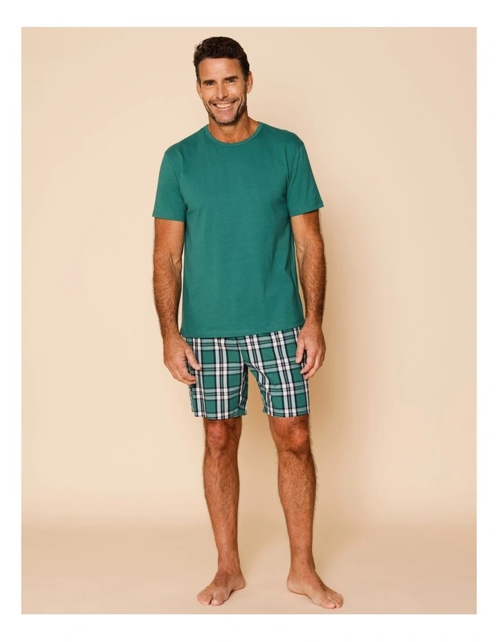Organic Cotton Tee & Short PJ Set Check in Green image 1