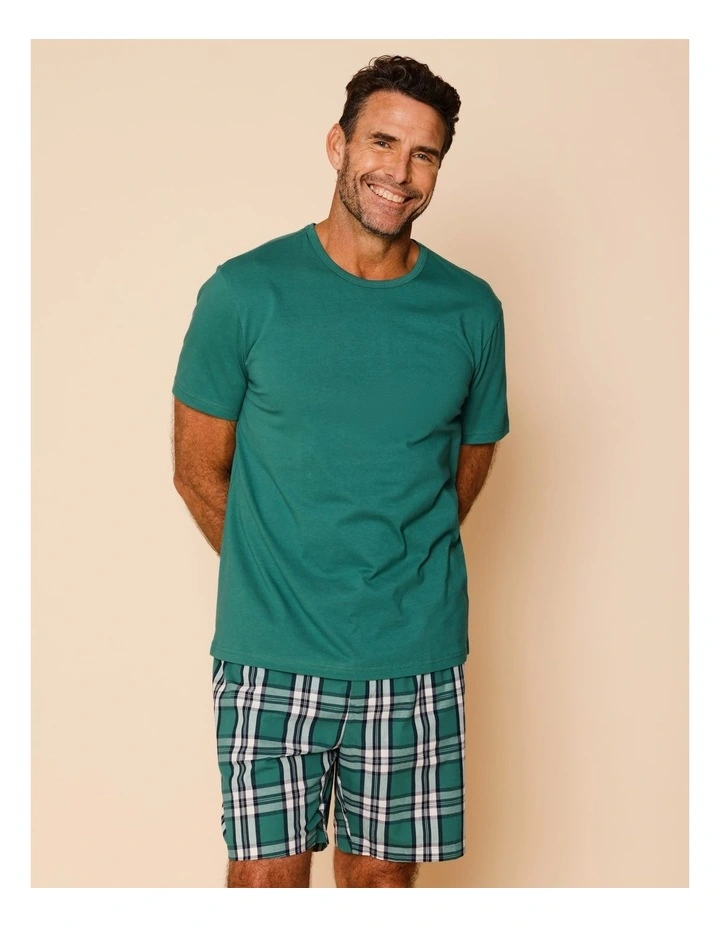Organic Cotton Tee & Short PJ Set Check in Green image 2