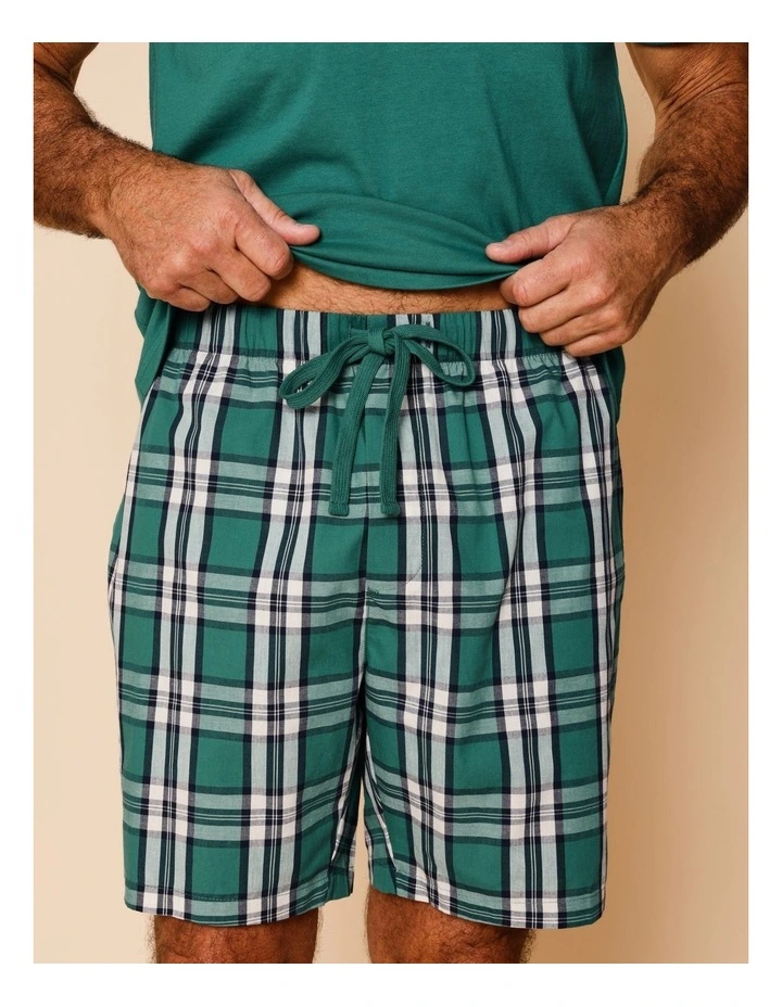 Organic Cotton Tee & Short PJ Set Check in Green image 3