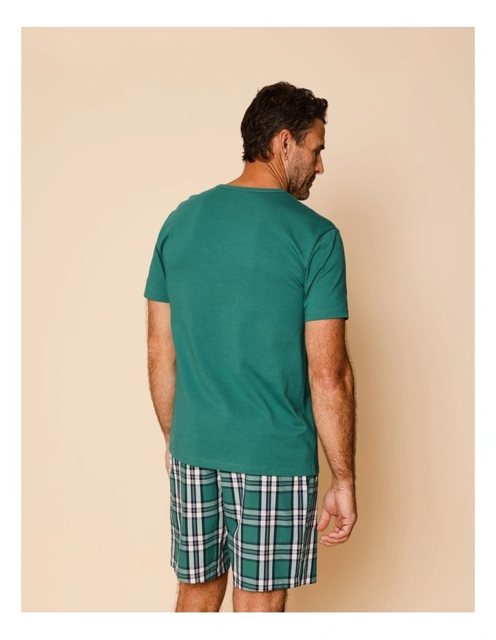Organic Cotton Tee & Short PJ Set Check in Green image 5