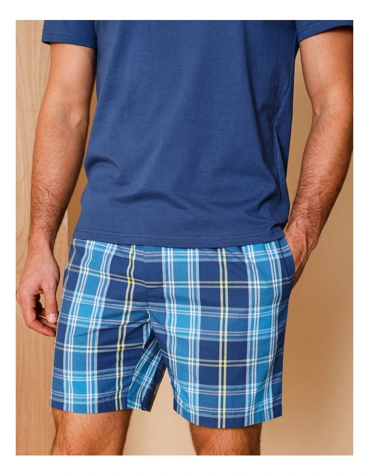 Organic Cotton Tee & Short PJ Set Summer Check in Blue image 3