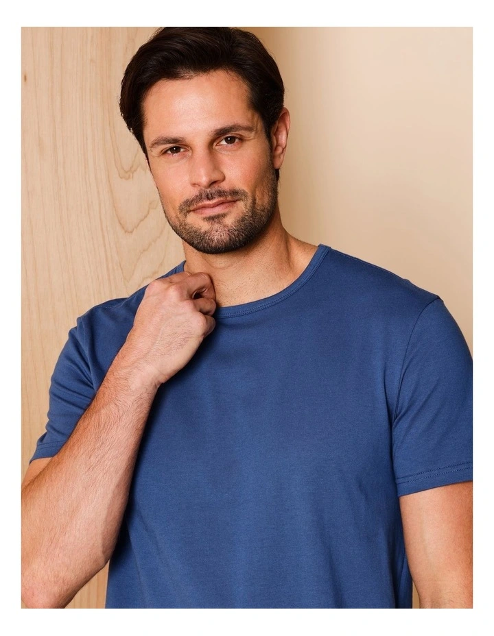 Organic Cotton Tee & Short PJ Set Summer Check in Blue image 4