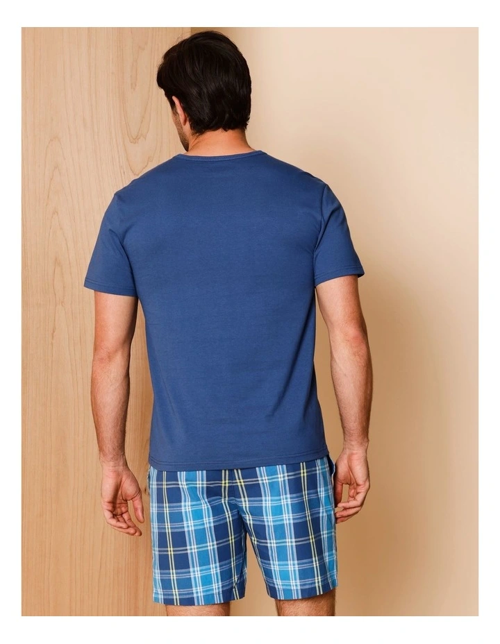 Organic Cotton Tee & Short PJ Set Summer Check in Blue image 6