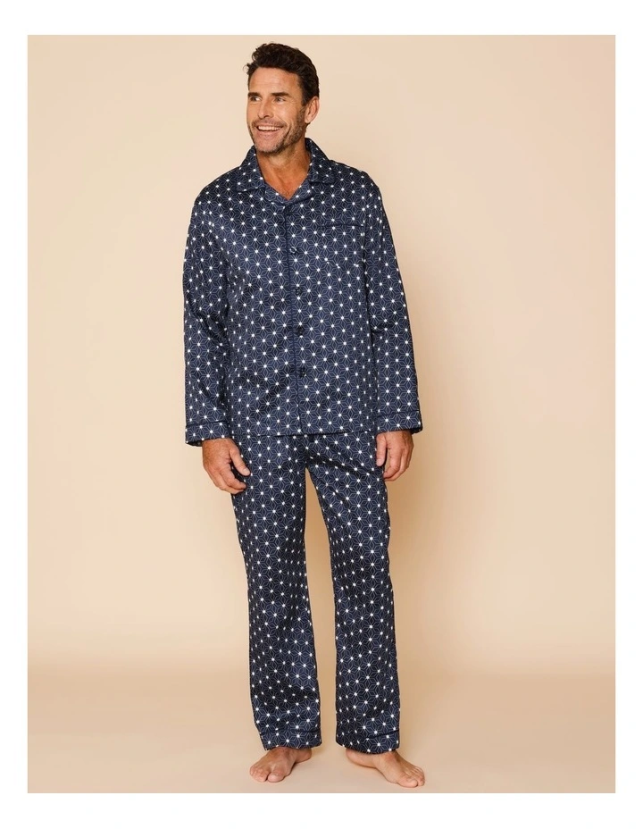 Long Sleeve Cotton Sateen PJ Set in Geo image 1