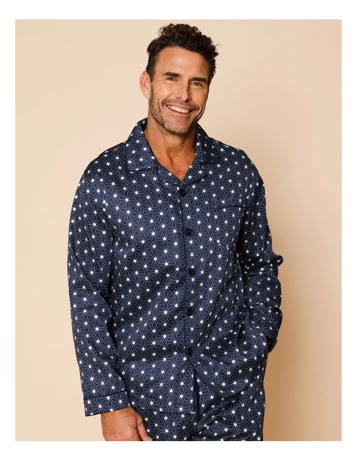 Long Sleeve Cotton Sateen PJ Set in Geo image 2