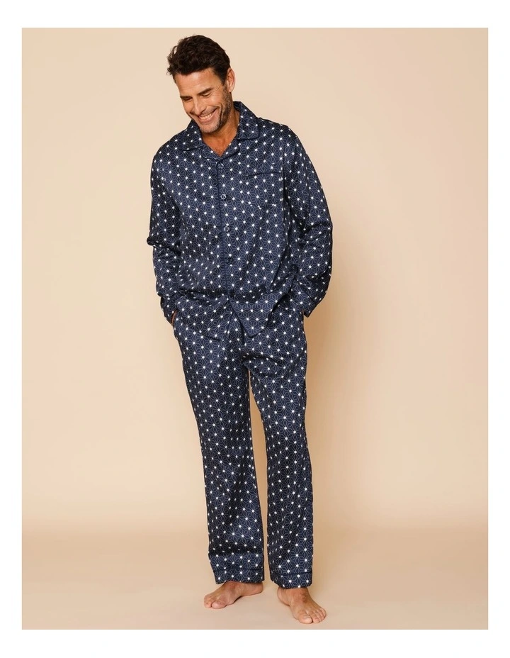 Long Sleeve Cotton Sateen PJ Set in Geo image 3