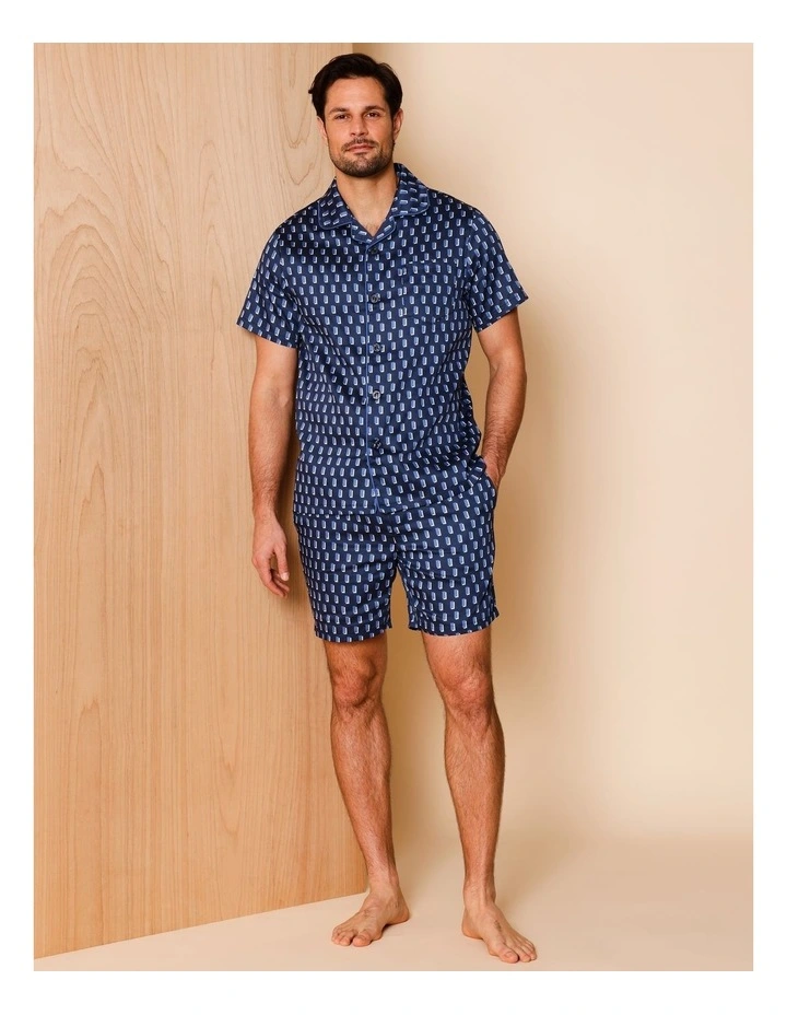 Short Sleeve Cotton Sateen PJ Set Phased Geo in Navy image 1