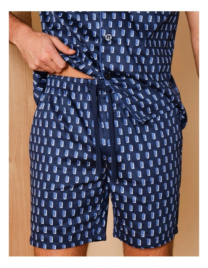 Short Sleeve Cotton Sateen PJ Set Phased Geo in Navy image 4