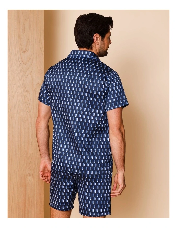 Short Sleeve Cotton Sateen PJ Set Phased Geo in Navy image 5