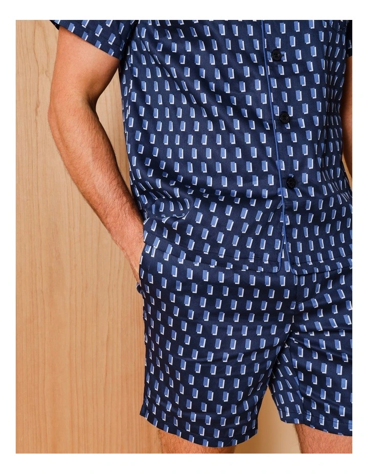Short Sleeve Cotton Sateen PJ Set Phased Geo in Navy image 6