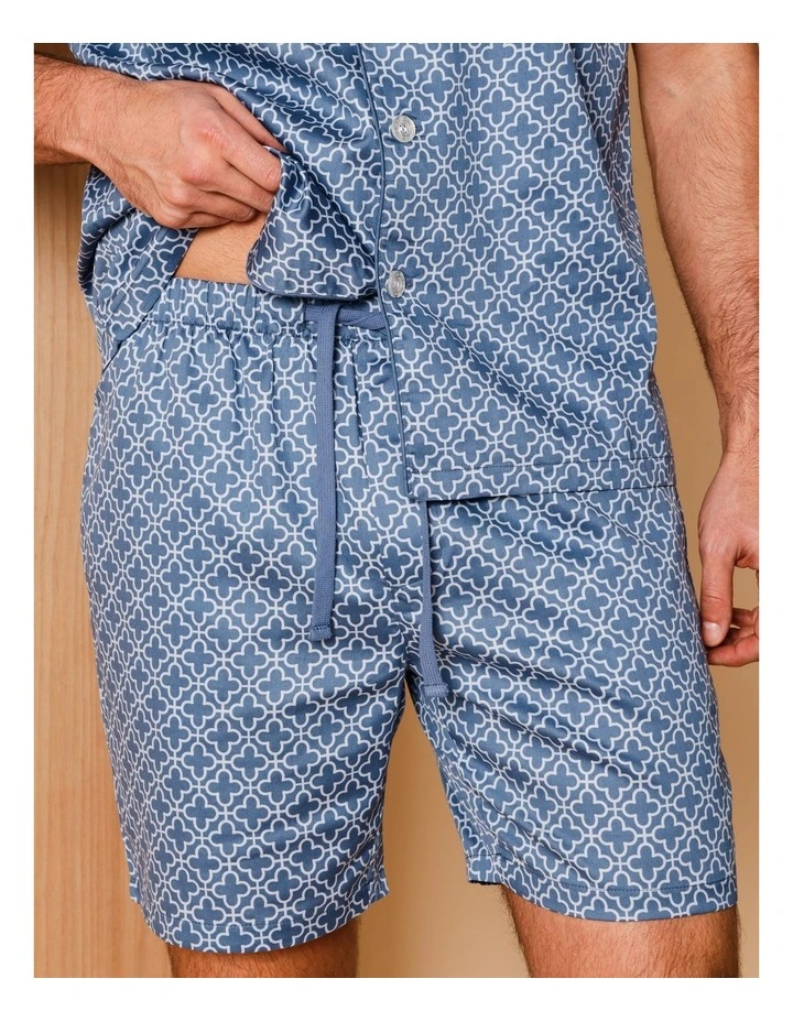 Short Sleeve Cotton Sateen PJ Set Floral Tiles in Denim image 4