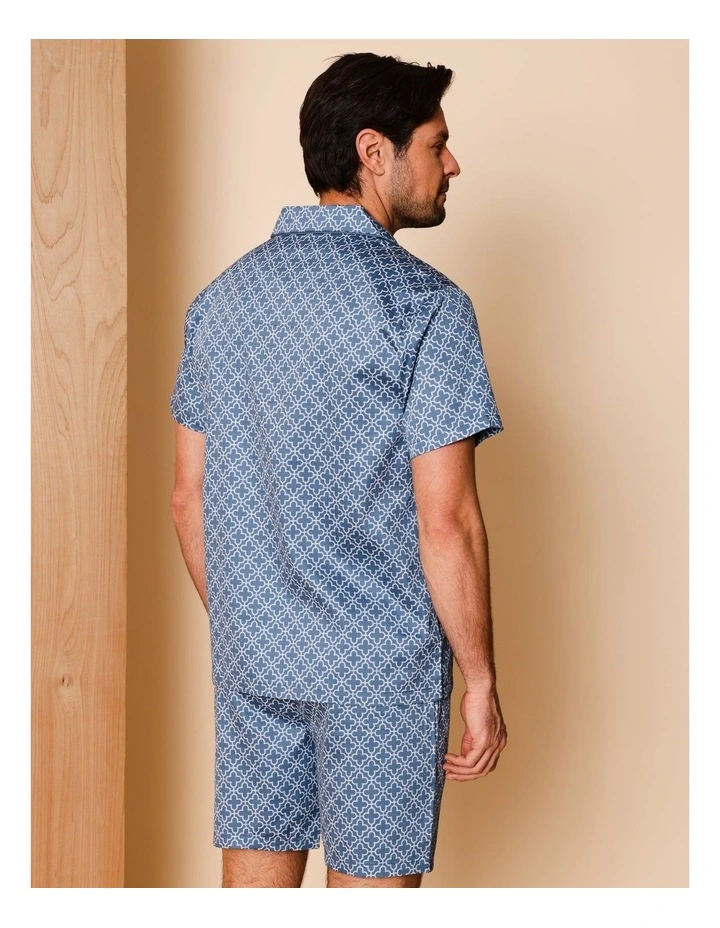 Short Sleeve Cotton Sateen PJ Set Floral Tiles in Denim image 5