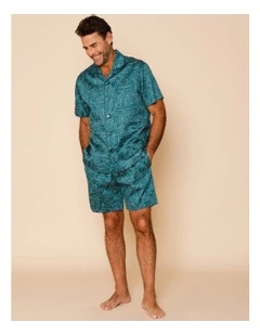 Short Sleeve Cotton Sateen PJ Set in Modern Leaves