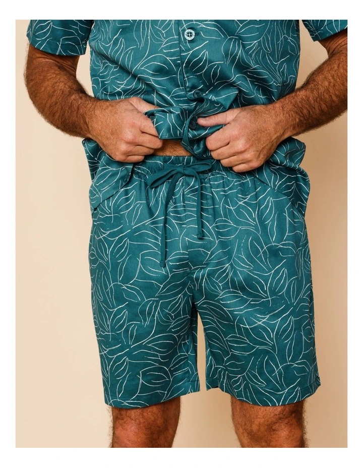 Short Sleeve Cotton Sateen PJ Set in Modern Leaves image 3