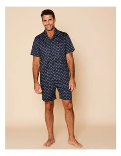 Short Sleeve Cotton Sateen PJ Set in Heron Island