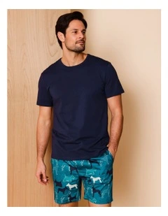 Tee & Cotton Sateen Short PJ Set Dogs in Navy