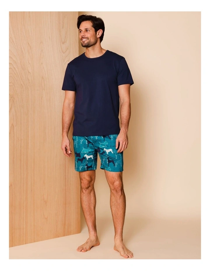 Tee & Cotton Sateen Short PJ Set Dogs in Navy image 2