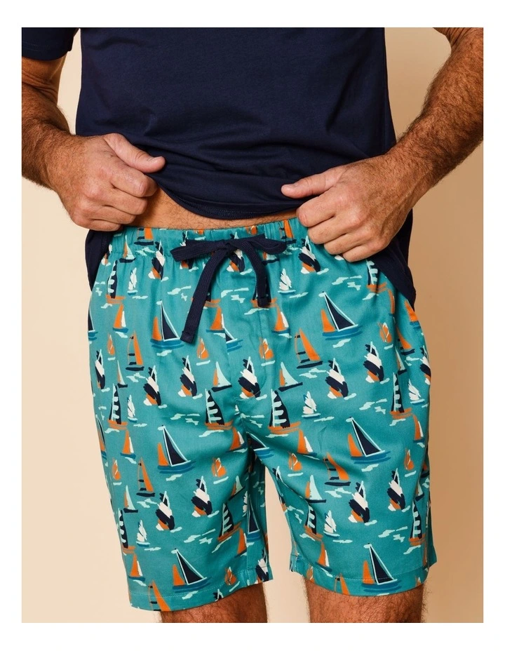 Tee & Cotton Sateen Short PJ Set in Sail Away image 3