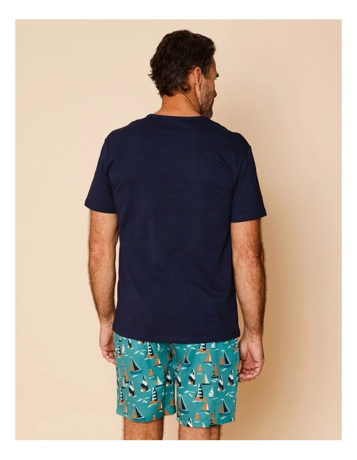 Tee & Cotton Sateen Short PJ Set in Sail Away image 5