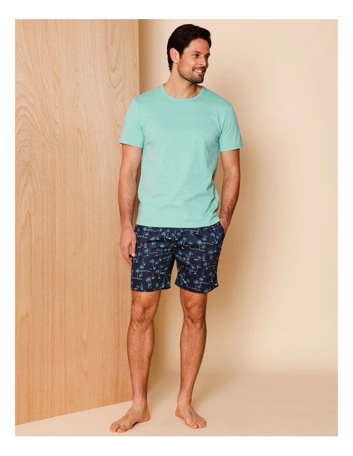 Tee & Cotton Sateen Short PJ Set Surf Paradise in Green/Navy image 1