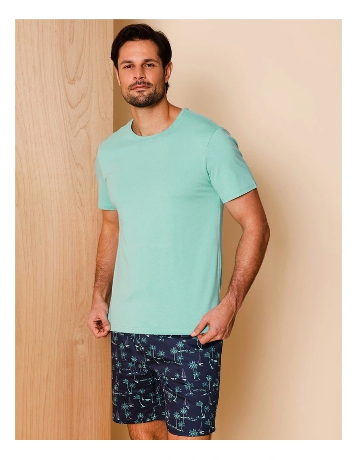 Tee & Cotton Sateen Short PJ Set Surf Paradise in Green/Navy image 2