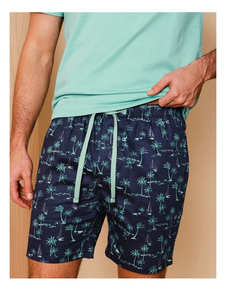 Tee & Cotton Sateen Short PJ Set Surf Paradise in Green/Navy image 4