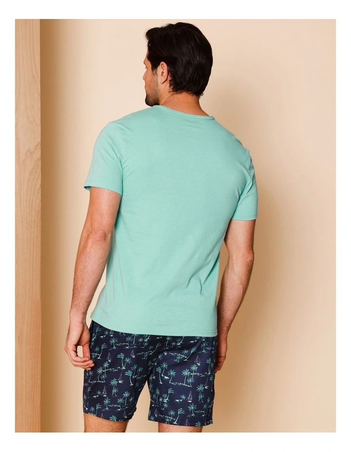 Tee & Cotton Sateen Short PJ Set Surf Paradise in Green/Navy image 5