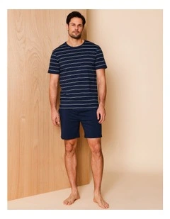 Short Sleeve Knit PJ Set Maritime Stripes in Navy