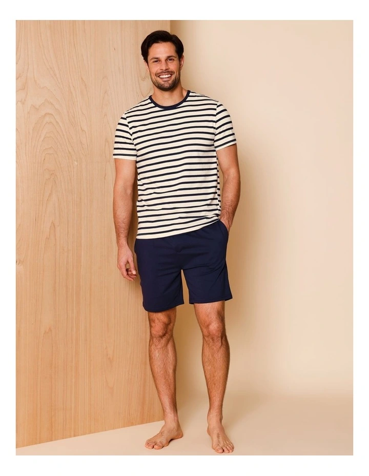 Short Sleeve Knit PJ Set Classic Stripes in White/Navy image 2