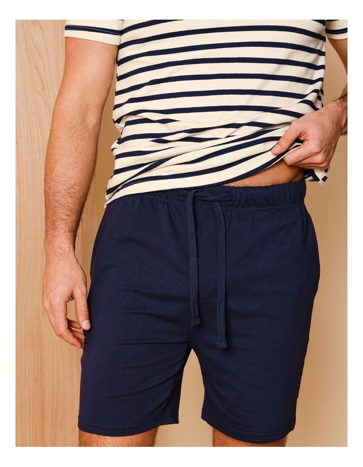 Short Sleeve Knit PJ Set Classic Stripes in White/Navy image 4
