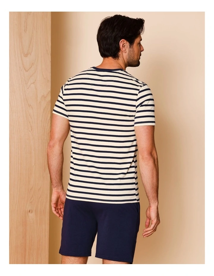 Short Sleeve Knit PJ Set Classic Stripes in White/Navy image 5