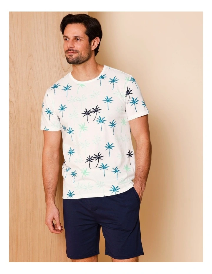 Short Sleeve Knit PJ Set in Palms image 2