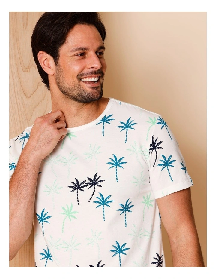 Short Sleeve Knit PJ Set in Palms image 3