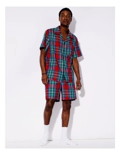 Family Men's Tartan Christmas Short Sleeve PJ Set in Red Tartan