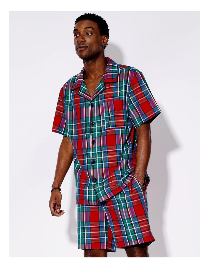 Family Men's Tartan Christmas Short Sleeve PJ Set in Red Tartan image 2