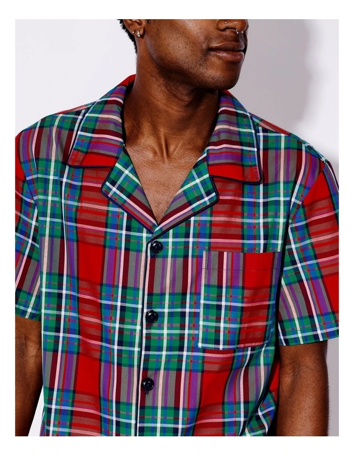 Family Men's Tartan Christmas Short Sleeve PJ Set in Red Tartan image 3