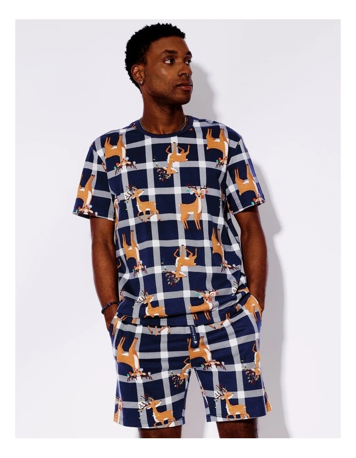 Family Men's Reindeer Short Sleeve PJ Set in Reindeer Check image 2