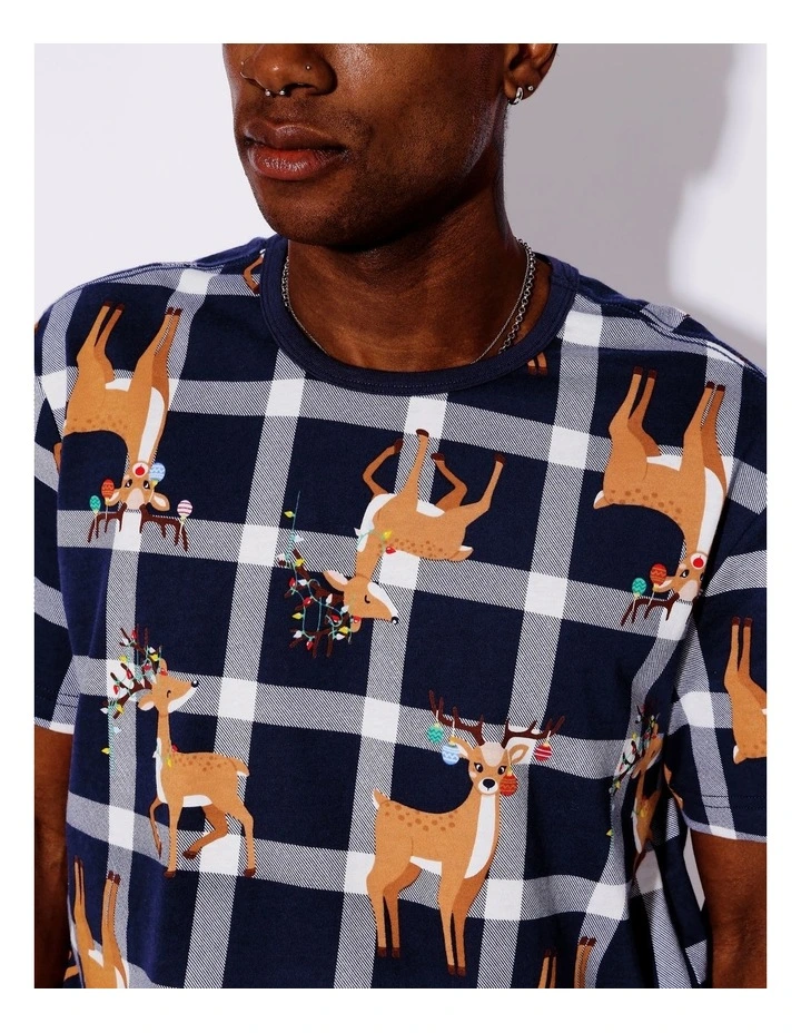 Family Men's Reindeer Short Sleeve PJ Set in Reindeer Check image 3