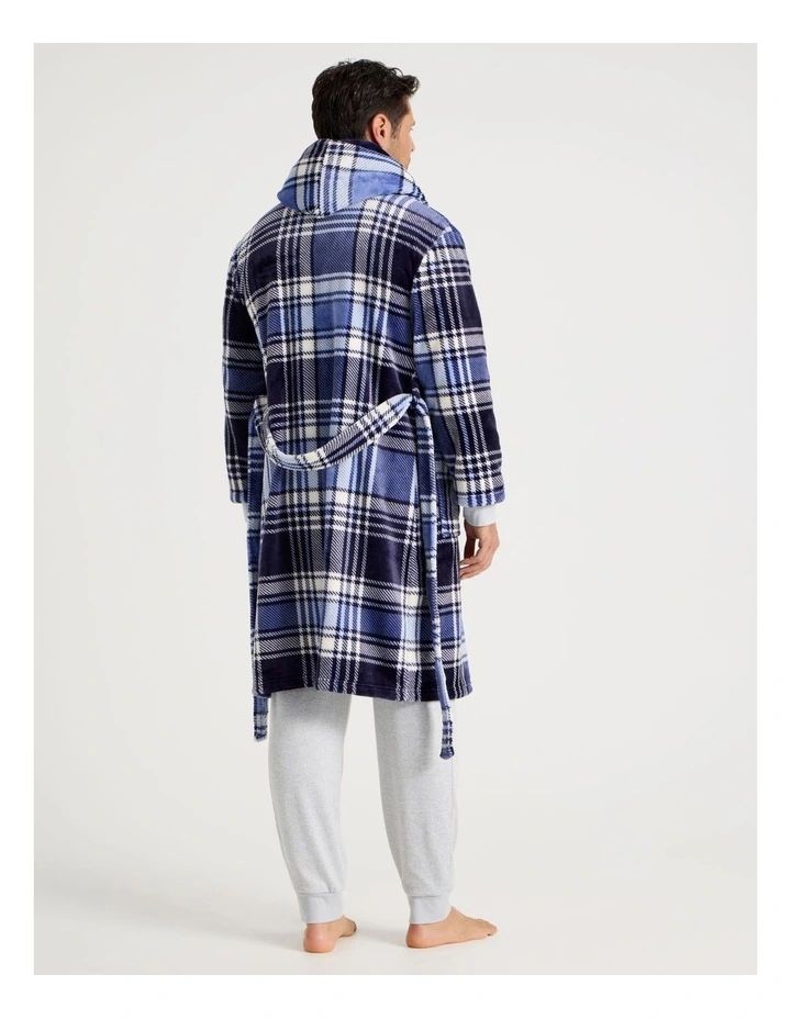 Men's Hooded Robe in Blue and Navy Check image 4