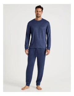 Plain Cozy Knit PJ Set in Navy Marle