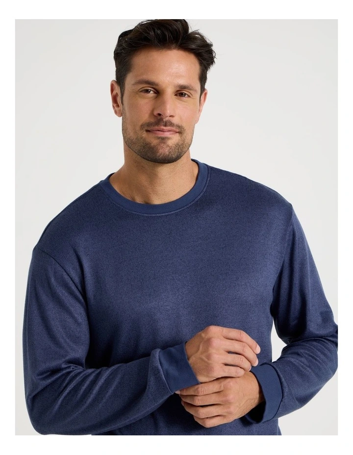 Plain Cozy Knit PJ Set in Navy Marle image 2