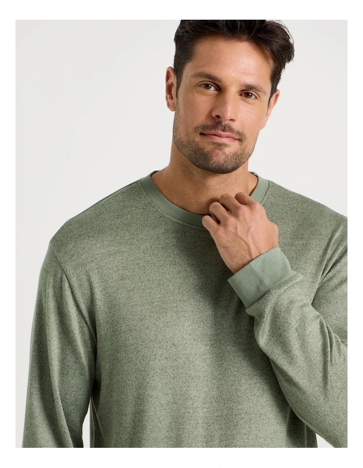 Plain Cosy Knit Pyjama Set in Green Marle image 2