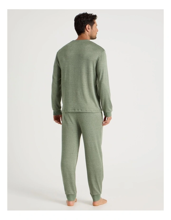 Plain Cosy Knit Pyjama Set in Green Marle image 4