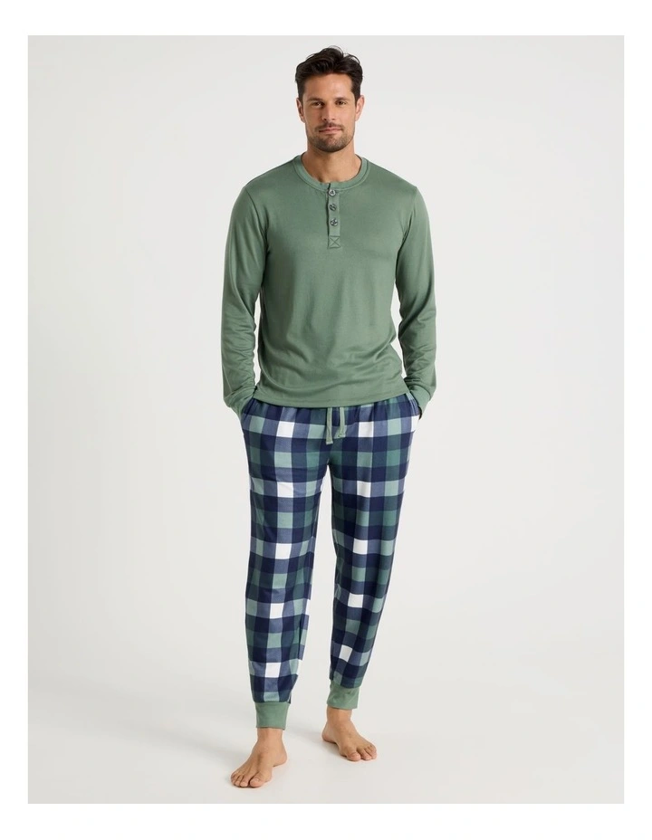 Henley Check Cosy Knit Pyjama Set in Assorted image 1