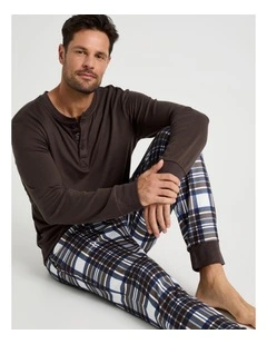 Henley Check Cosy Knit Pyjama Set in Chocolate