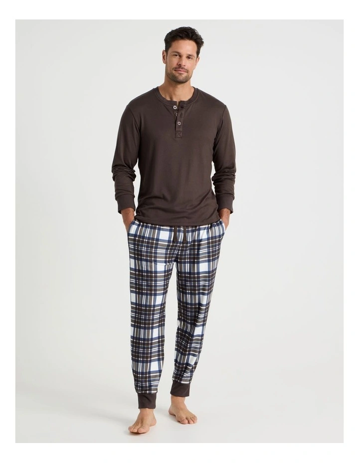 Henley Check Cosy Knit Pyjama Set in Chocolate image 2