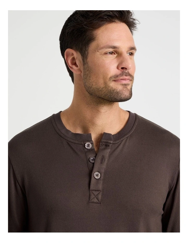 Henley Check Cosy Knit Pyjama Set in Chocolate image 4