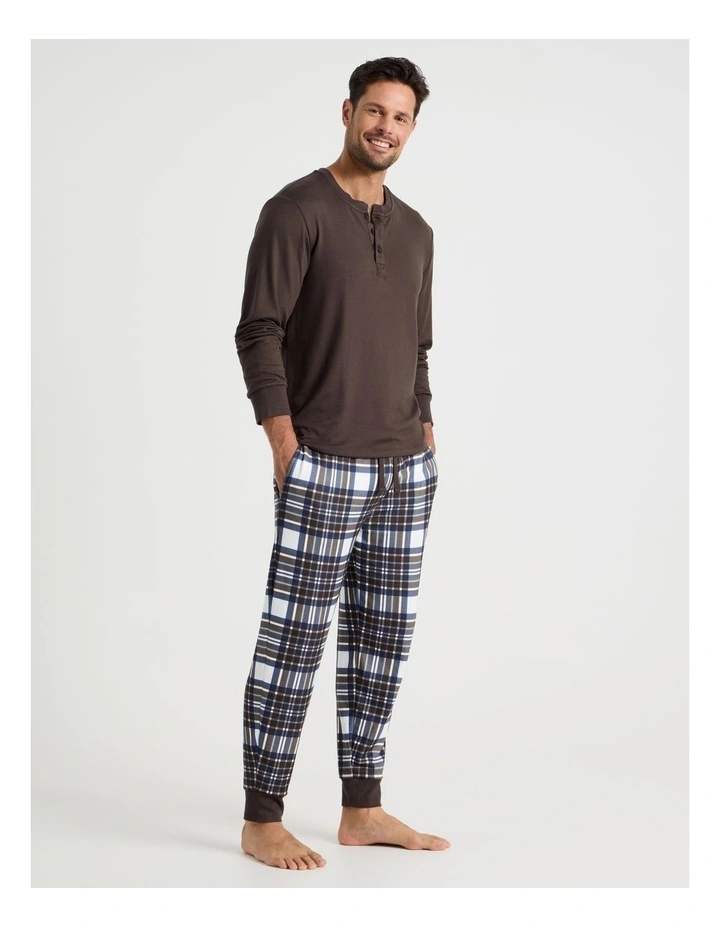 Henley Check Cosy Knit Pyjama Set in Chocolate image 5