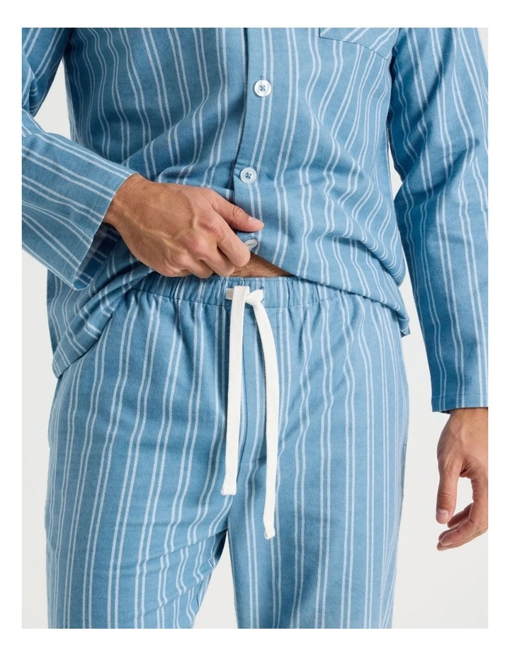Long Sleeve Flannelette Pyjama Set in Blue Stripe image 3